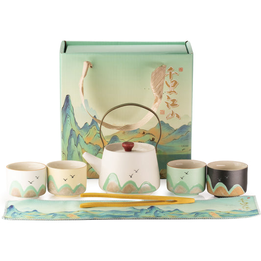 Mil millas - Juego de té - Cuatro tazas - Paño ceremonial y mango de bambú - Juego de tetera de hierbas | El Bazar de Tizar