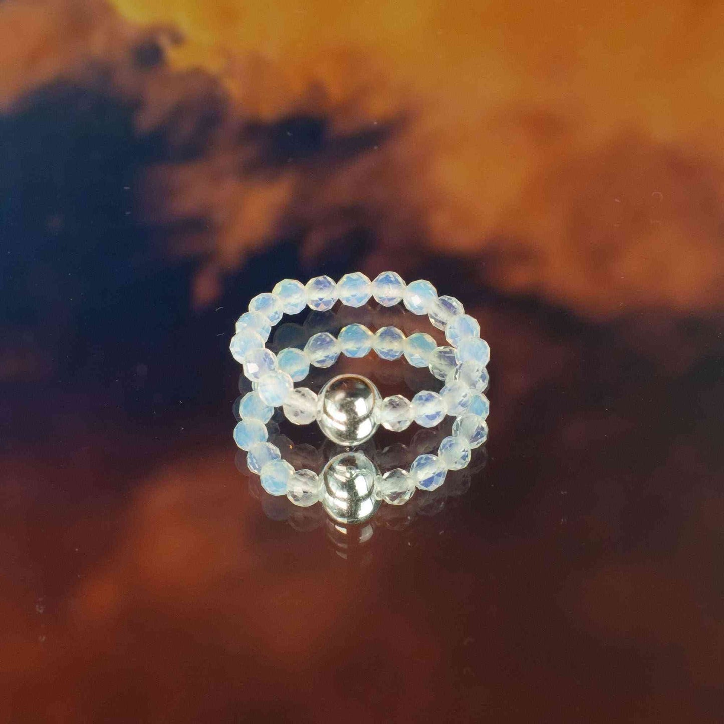 Conjunto de anillos de gema de ninfa - Luna de sangre