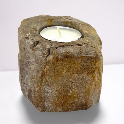 Portavelas Madera Petrificada - Simple Bajo