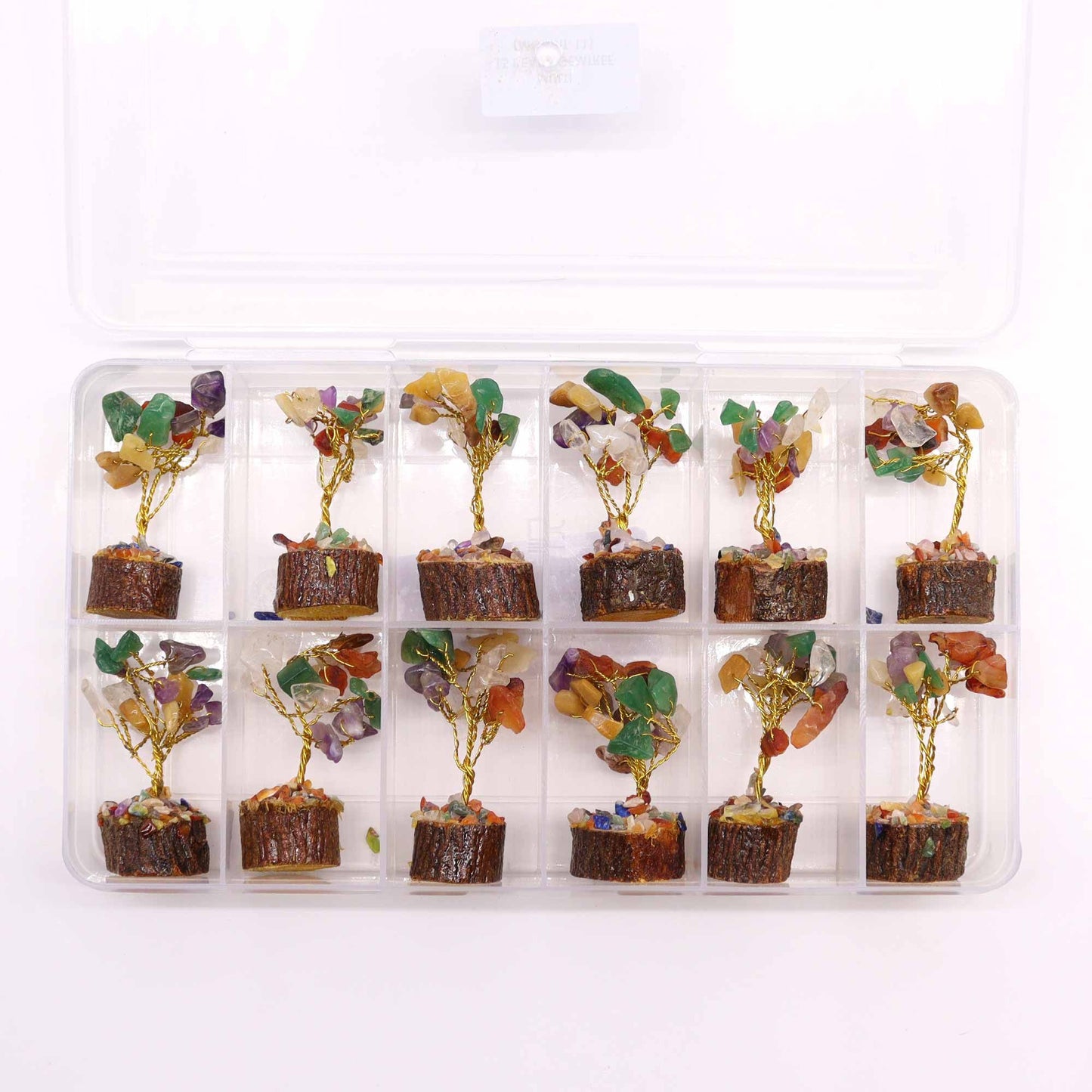 Mini árbol de piedras preciosas sobre base de madera - Piedras múltiples (15 piedras) - Mini Árboles De Piedras Preciosas