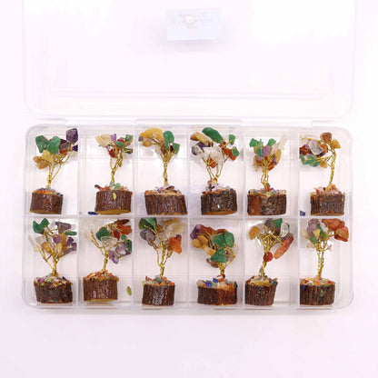 Mini árbol de piedras preciosas sobre base de madera - Piedras múltiples (15 piedras) - Mini Árboles De Piedras Preciosas
