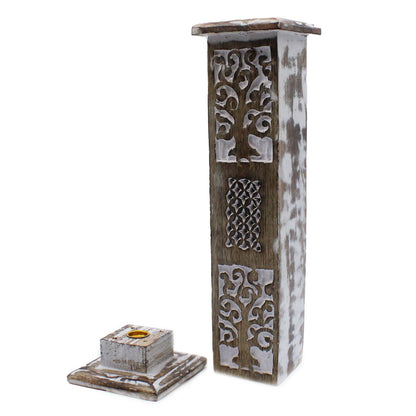 Porta Incienso Acabado en Blanco - Torre de humo - Porta-inciensos de madera