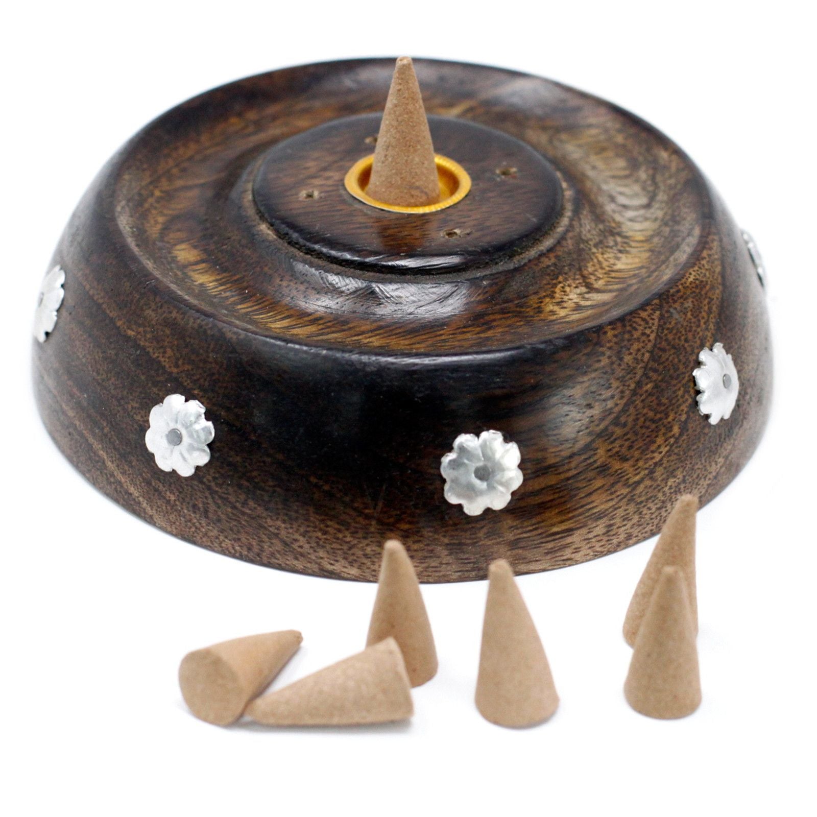 Cone & Stick Burner- Asst Design - Mango Wood - Soporte de Incienso