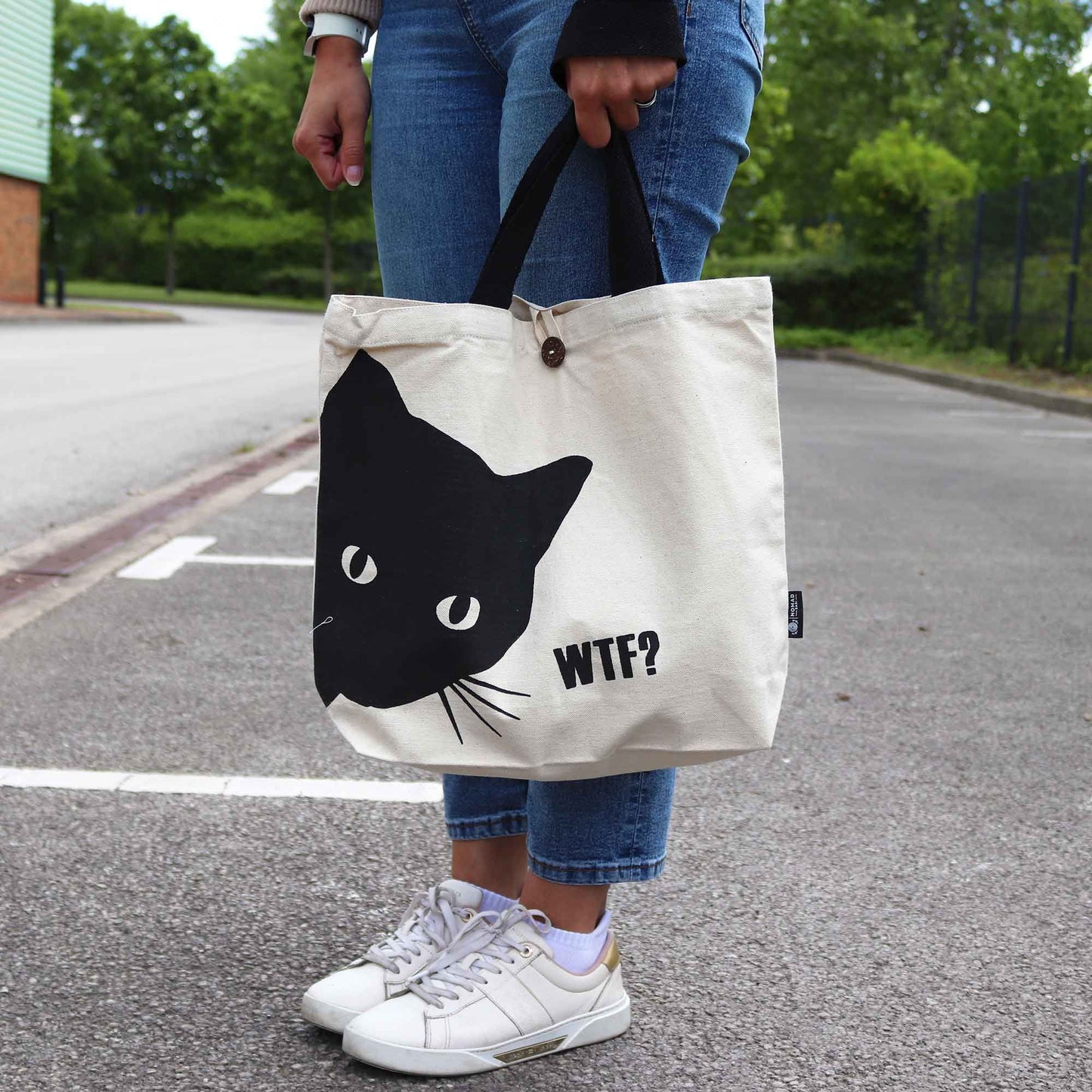 Bolso Básico Icónico - Gato negro - Natural 10 oz (36 x 43 x 10 cm)