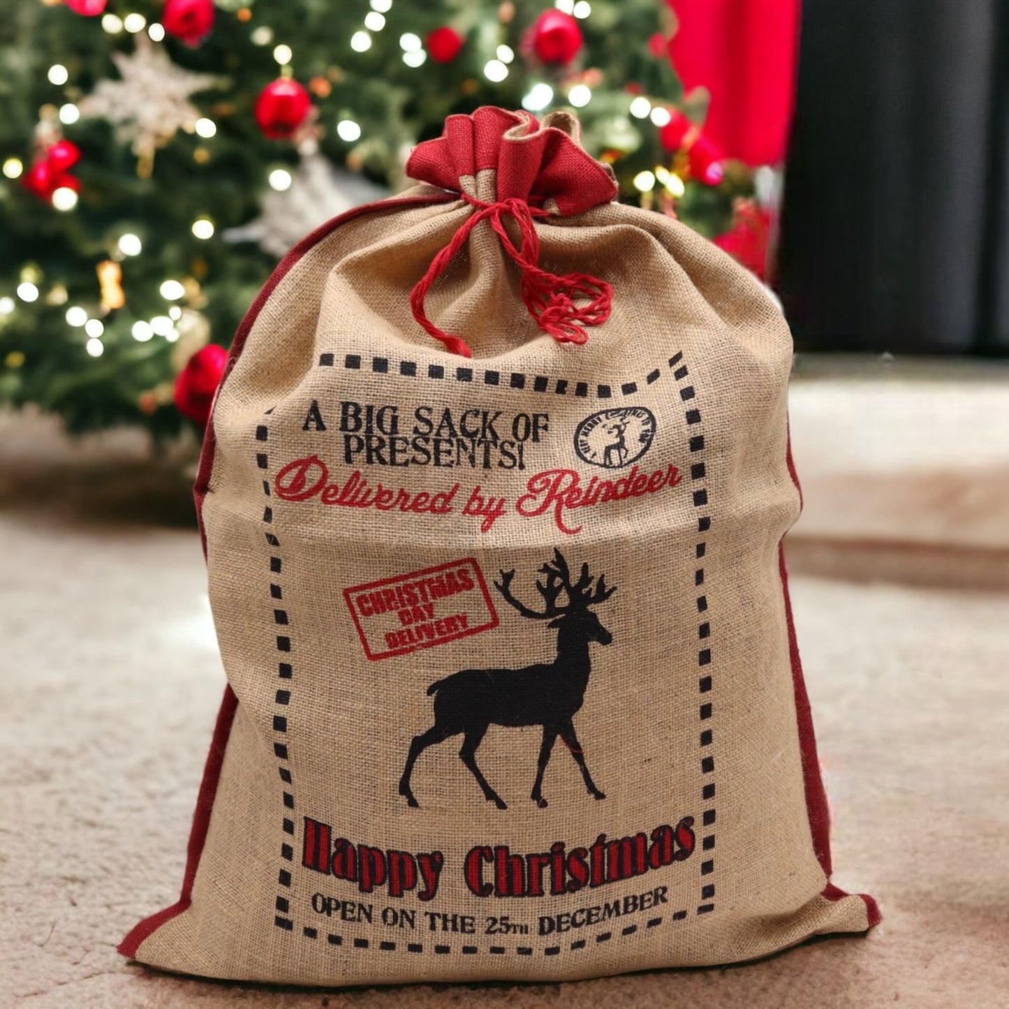 Saco de yute santa - Deliveried By Reindeer