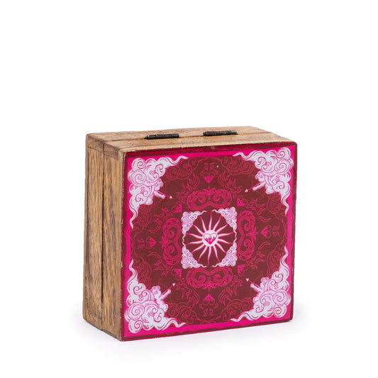 Small enamelled square box 10x10x4.2cm - Red Sun - HOP HARE