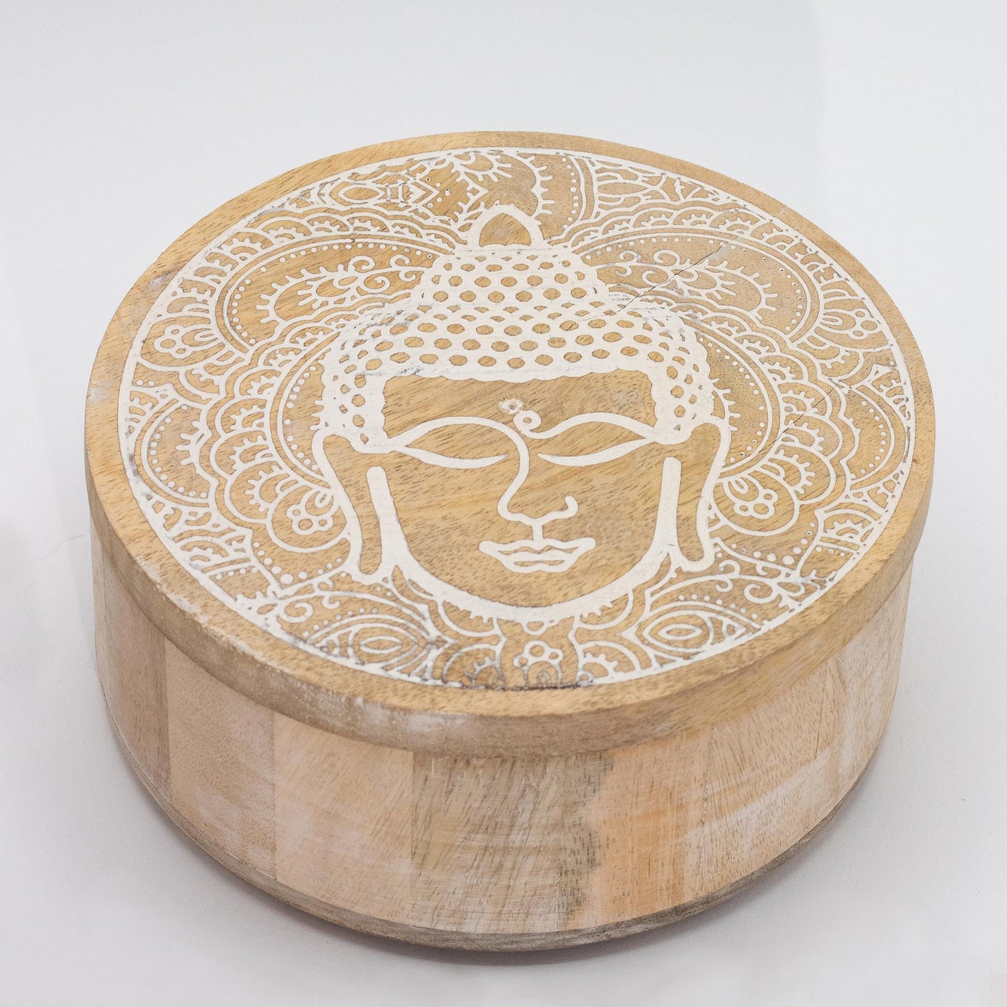 Caja Redonda Grande 17,5x7,5cm - Cara de Buda Blanca