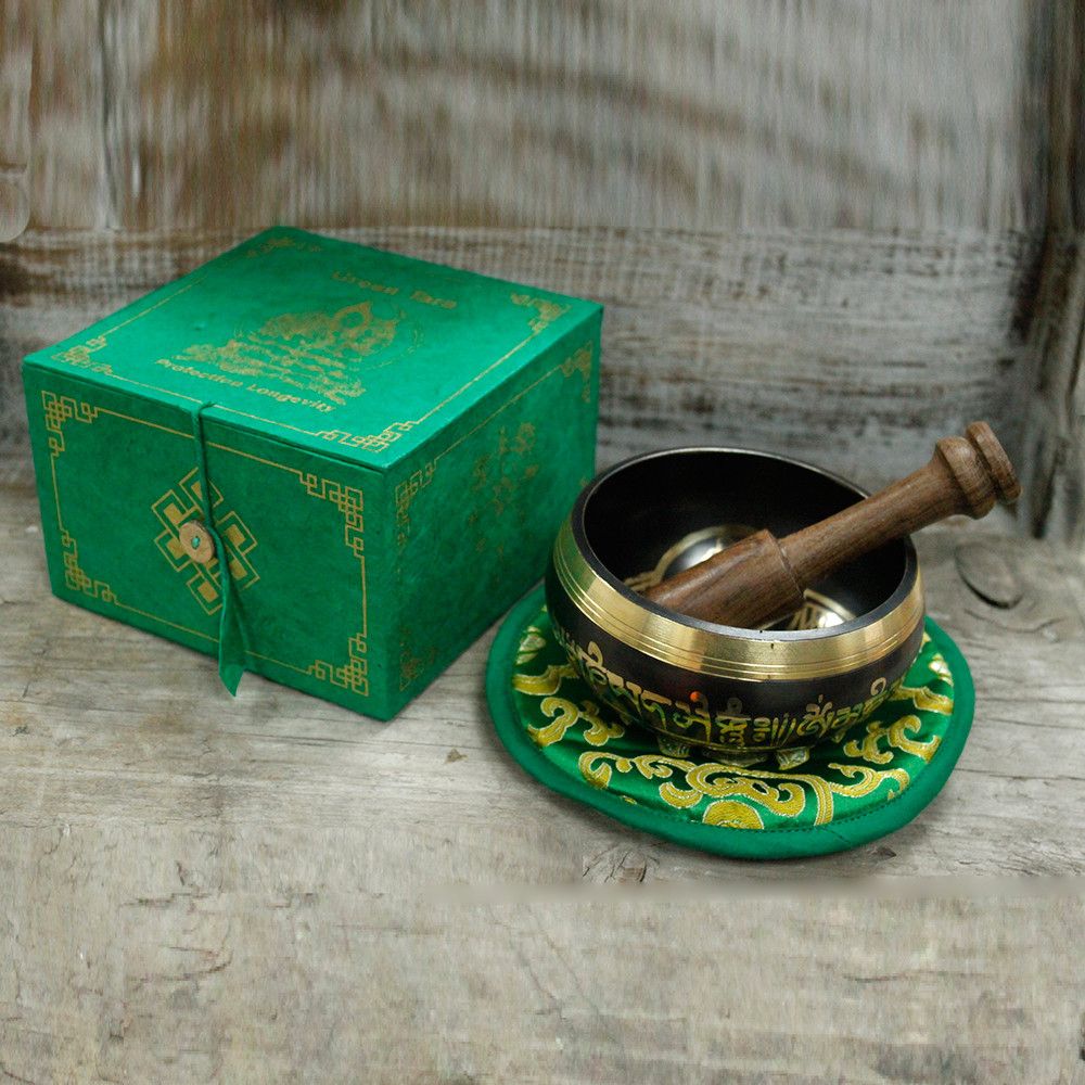 Cuenco tibetano set - Tara Verde 10cm (min 400gm) - Set de Regalo Tibetano