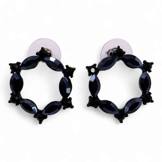 Pendientes de Cristal Vintage - Aro - Negro Azabache