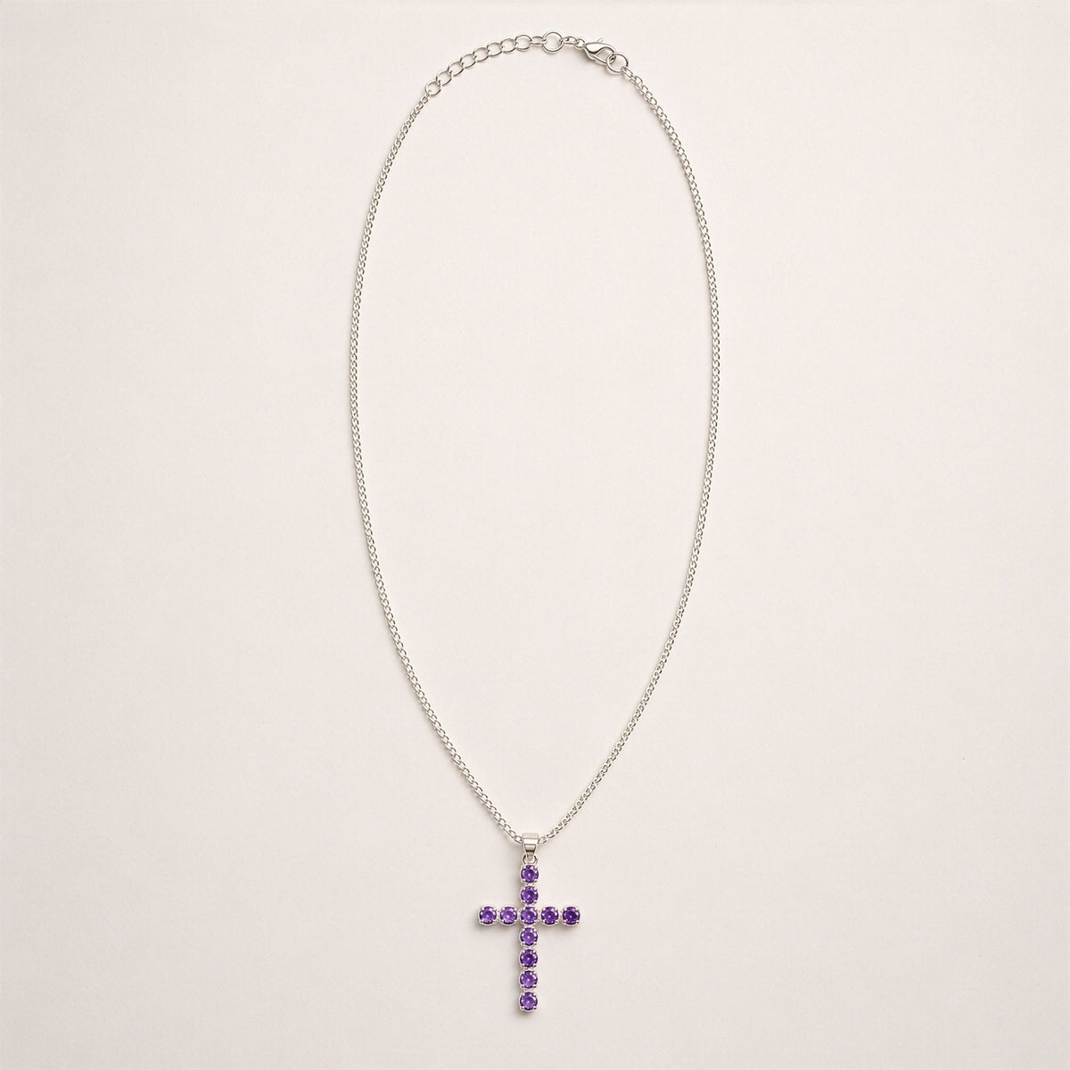 Colgante devocional indio - bañado en plata (cadena de 45 cm) - Crucifijo de amatista