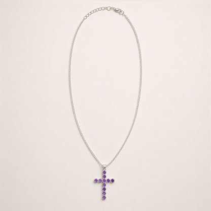 Colgante devocional indio - bañado en plata (cadena de 45 cm) - Crucifijo de amatista