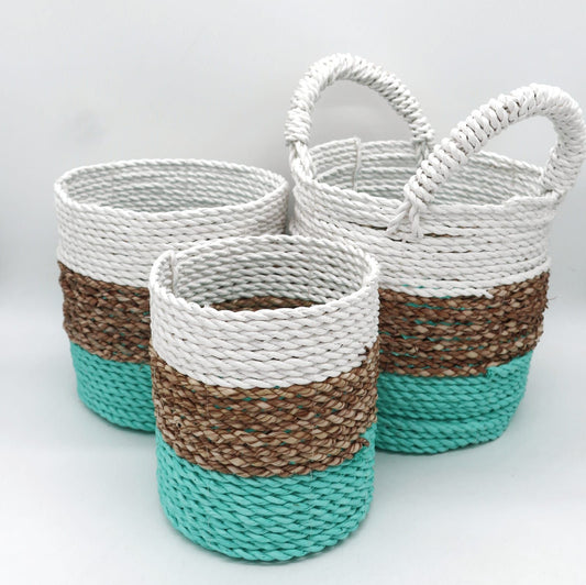 Ensemble de paniers en algues marines - Vert/Naturel/Blanc