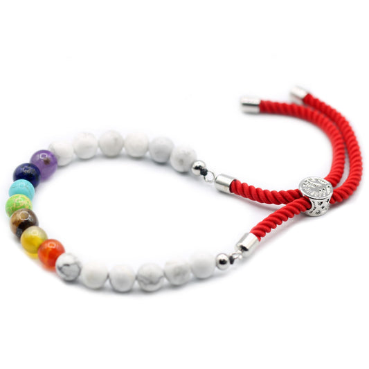 Red thread bracelet with white Khaulita and Chakras