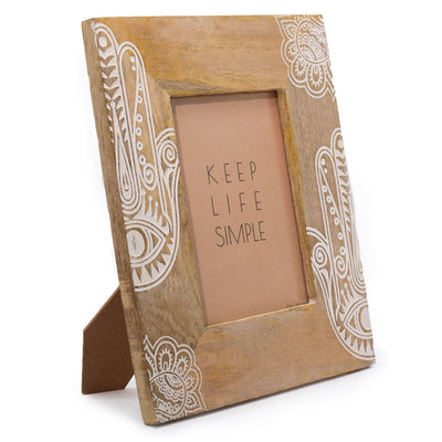 Large Mango Wood Frame (for 13x18cm) 28x23x2cm - White Hamsa
