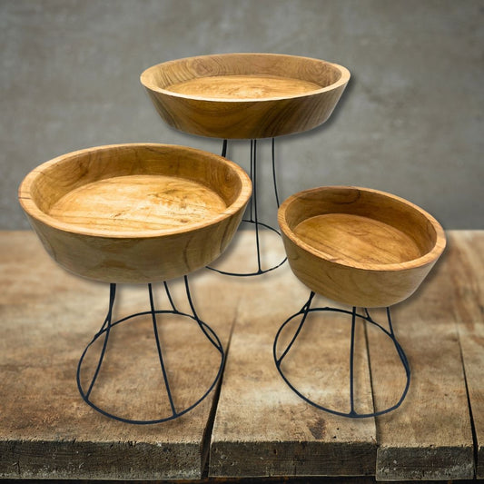 Cuencos de Madera Elevados - Cuencos de Raíz de Teca