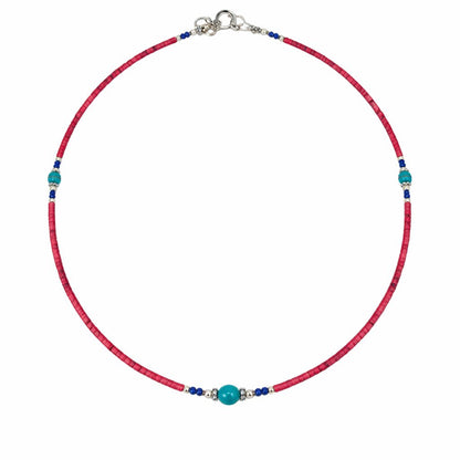Collar nepalí de gemas extrafinas - cuentas de coral rosa y turquesa
