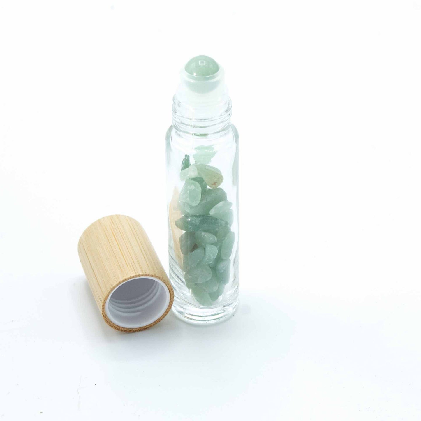 Botella de rodillo de aceite esencial de piedras preciosas - Aventurina - Tapa de madera - Botellas Roll-on con gemas 10ml