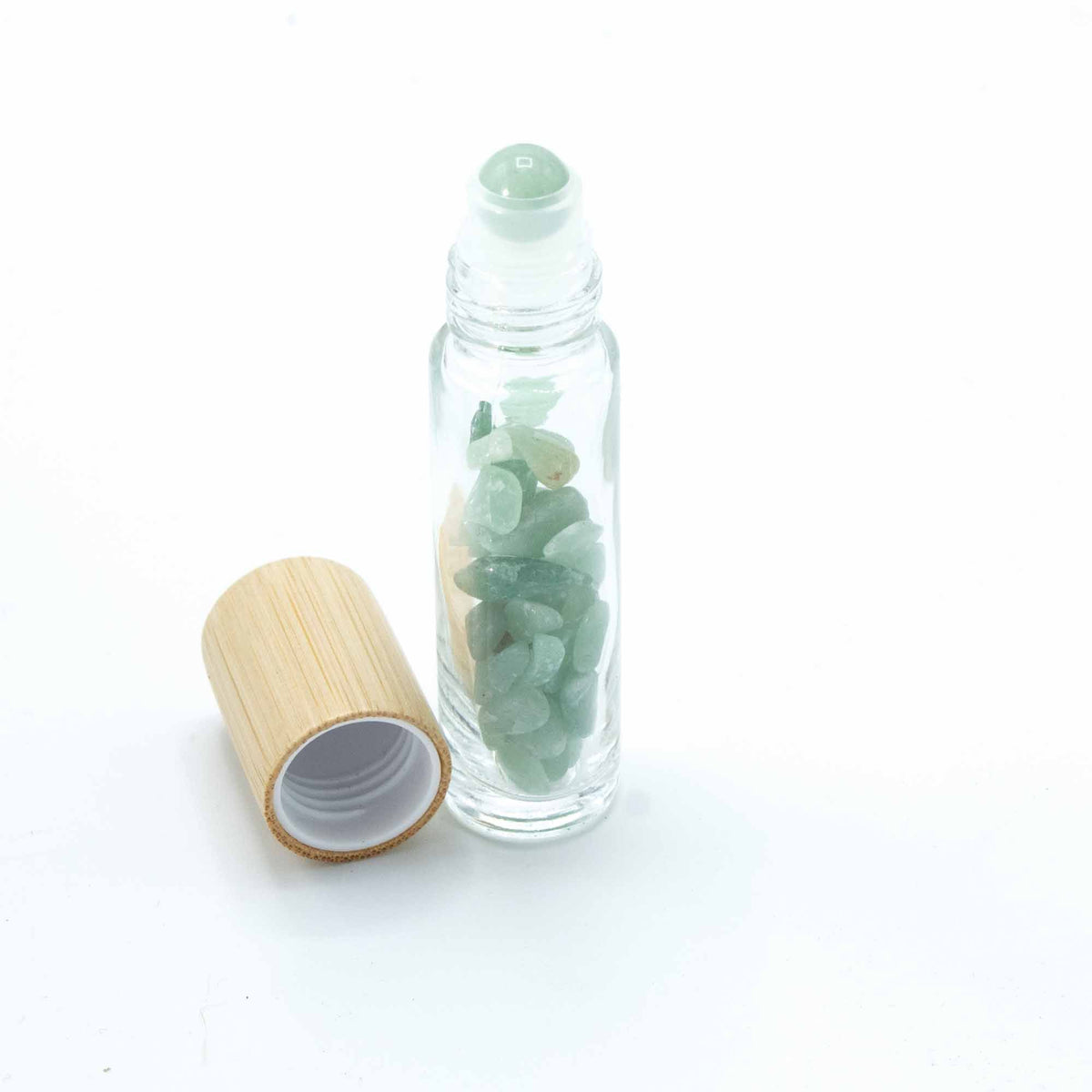 Botella de rodillo de aceite esencial de piedras preciosas - Aventurina - Tapa de madera - Botellas Roll-on con gemas 10ml