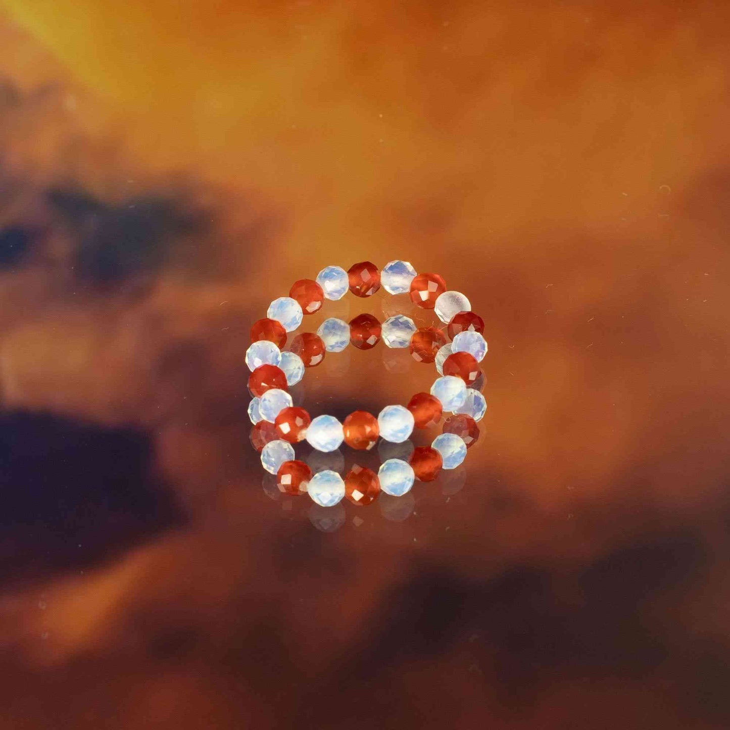 Conjunto de anillos de gema de ninfa - Luna de sangre