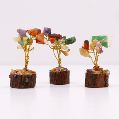 Mini árbol de piedras preciosas sobre base de madera - Piedras múltiples (15 piedras) - Mini Árboles De Piedras Preciosas
