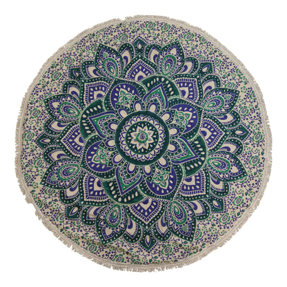 Pequeño mandala redondo de algodón (130 cm) - turquesa y azul