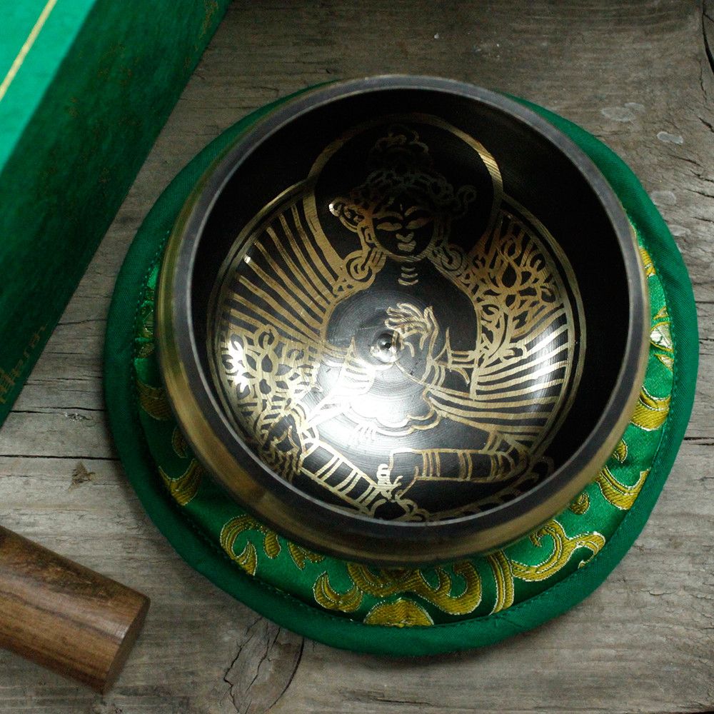 Cuenco tibetano set - Tara Verde 10cm (min 400gm) - Set de Regalo Tibetano