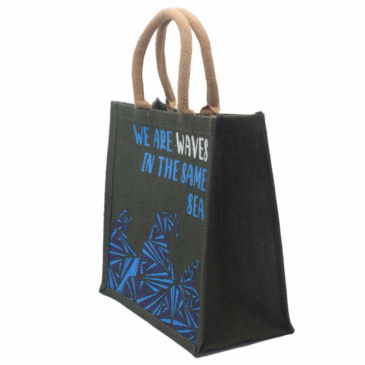 bolsa de yute estampada - Somos olas - Cinza, Azul y Natural - bolsa de yute estampada
