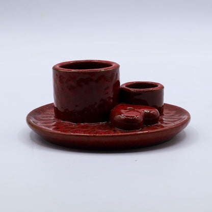 Soporte cerámico para Palo Santo e Incienso - Mandala - Rojo con brillo en forma de corazón - Soporte cerámico para Palo Sant