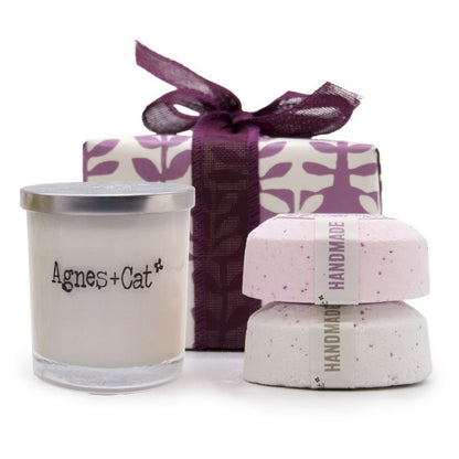 Set de Regalo: Bombas de baños de Provenza & té y rosas+ Vela de Piedra Lunar