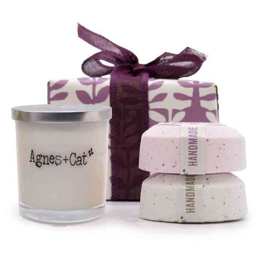 Set de Regalo: Bombas de baños de Provenza & té y rosas+ Vela de Piedra Lunar | Set de Regalo Agnes+Cat | El Bazar de Tizar