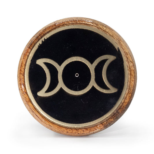 Oro y negro sobre madera de mango - Triple Luna - Soporte de Incienso