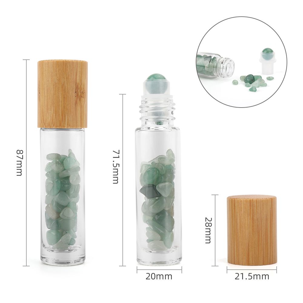 Botella de rodillo de aceite esencial de piedras preciosas - Aventurina - Tapa de madera - Botellas Roll-on con gemas 10ml