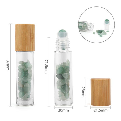 Botella de rodillo de aceite esencial de piedras preciosas - Aventurina - Tapa de madera - Botellas Roll-on con gemas 10ml