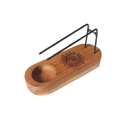 Calentador Palo Santo Pequeño - Madera de Teca - Diseño Yin y Yang - Calentador Palo Santo