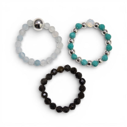 Conjunto de anillos de gema de ninfa - Océano sin fin