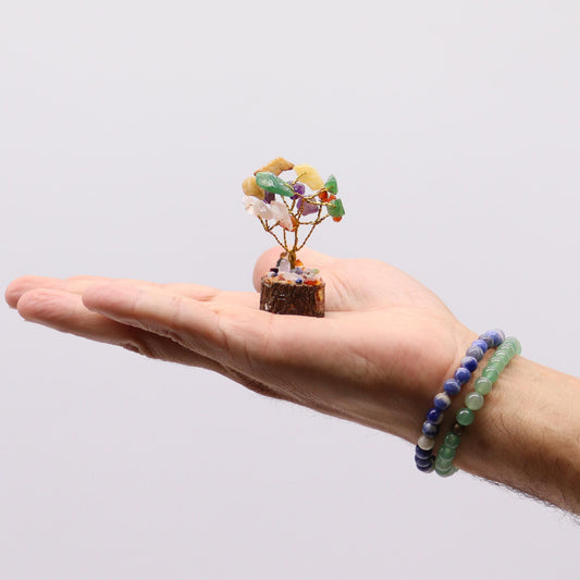 Mini árbol de piedras preciosas sobre base de madera - Piedras múltiples (15 piedras) - Mini Árboles De Piedras Preciosas