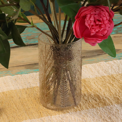 Portavelas de Vidrio floral natural - Jarrón alto - pino (19x11cm)