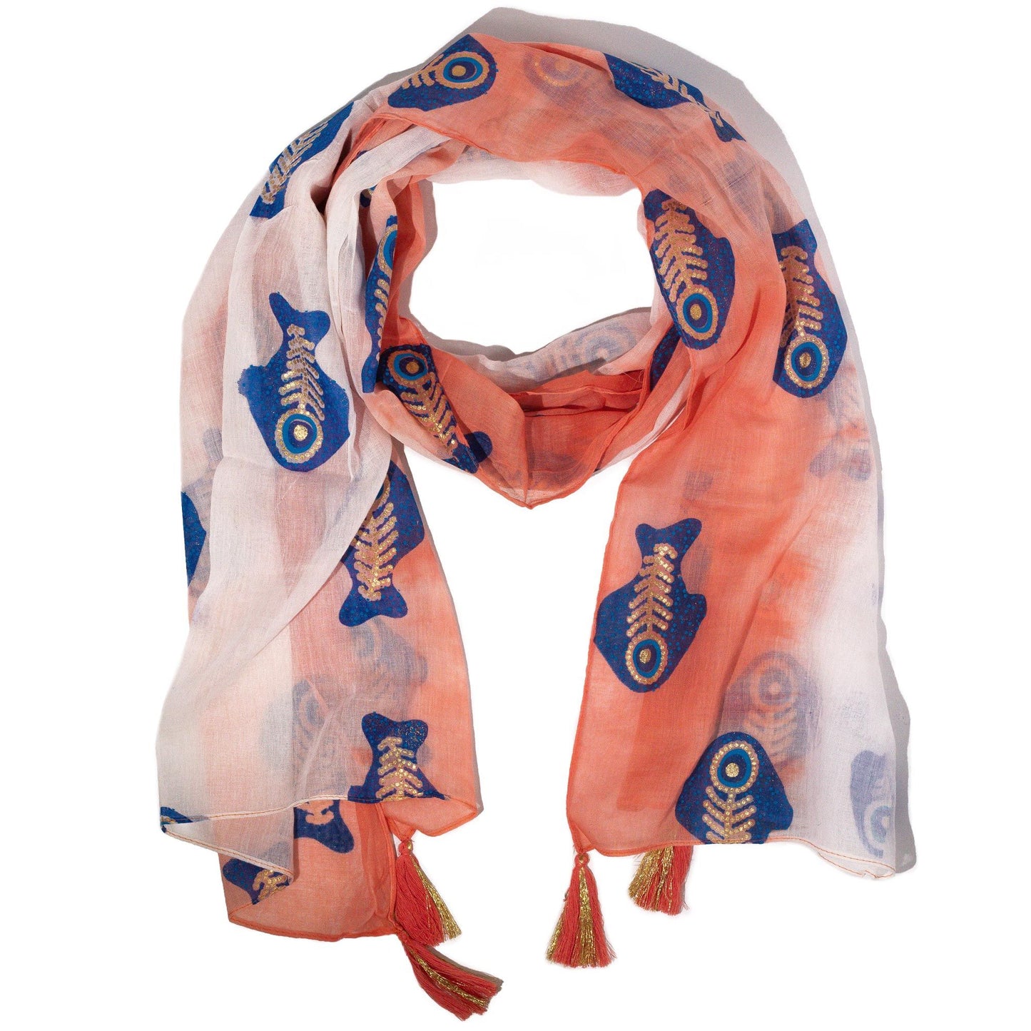 Bufanda Nomad Sari Aqua Fish – Coral (180x50 cm)