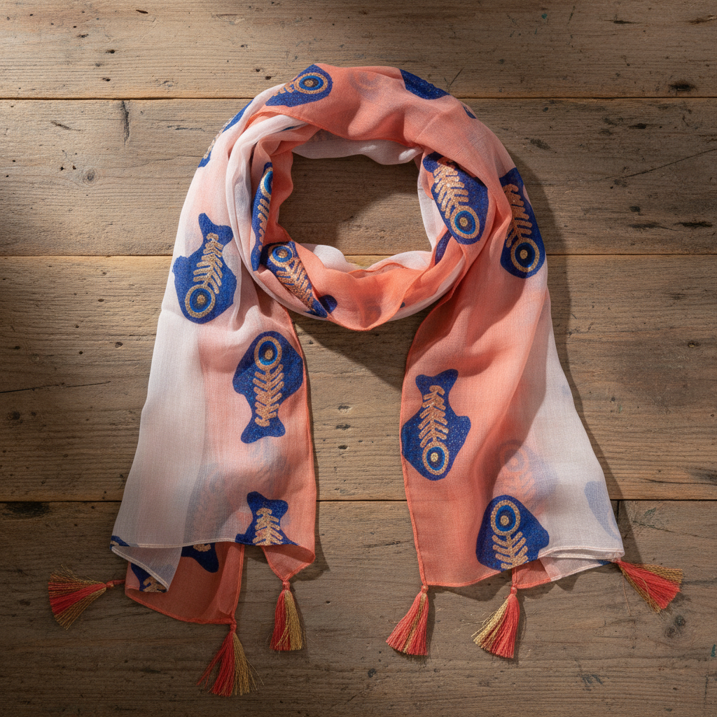 Bufanda Nomad Sari Aqua Fish – Coral (180x50 cm)