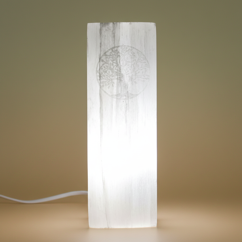 Selenite Block Lamp 25cm - Tree of Life
