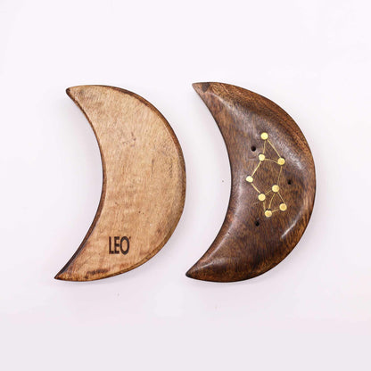 Quemador de incienso con signos del zodíaco de latón grabado - Luna - Soporte de Incienso