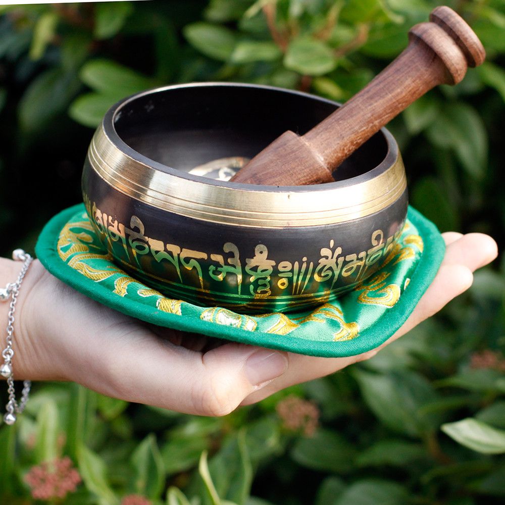 Cuenco tibetano set - Tara Verde 10cm (min 400gm) - Set de Regalo Tibetano