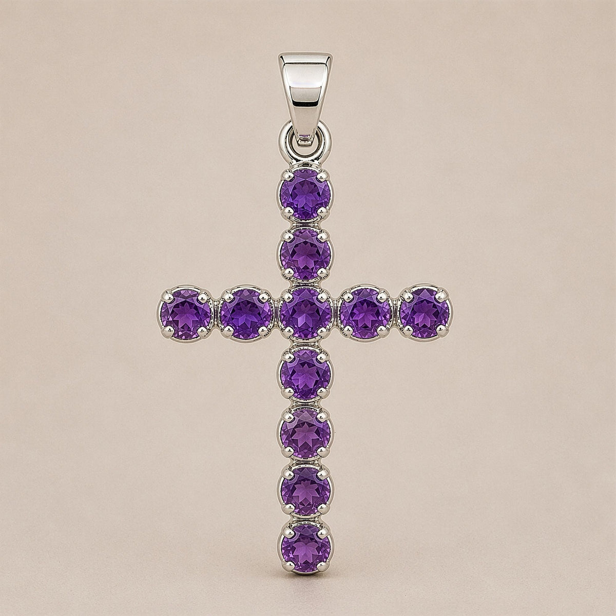 Colgante devocional indio - bañado en plata (cadena de 45 cm) - Crucifijo de amatista
