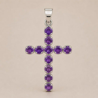 Colgante devocional indio - bañado en plata (cadena de 45 cm) - Crucifijo de amatista