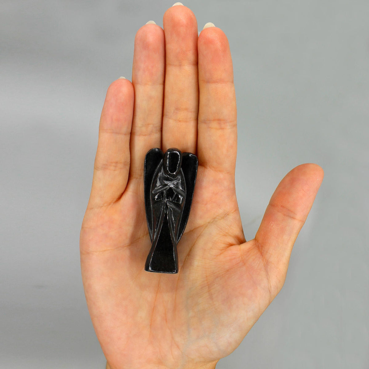 Ángel de piedra preciosa tallada a mano - ágata negra - Figuras de Piedras Preciosas