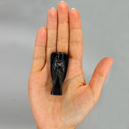 Ángel de piedra preciosa tallada a mano - ágata negra - Figuras de Piedras Preciosas