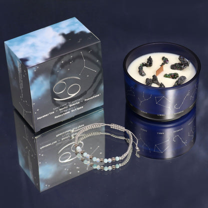 Vela de cristal del zodiaco con pulsera de piedras preciosas - Cáncer - Velas de cristal del zodiaco con brazalete de piedras