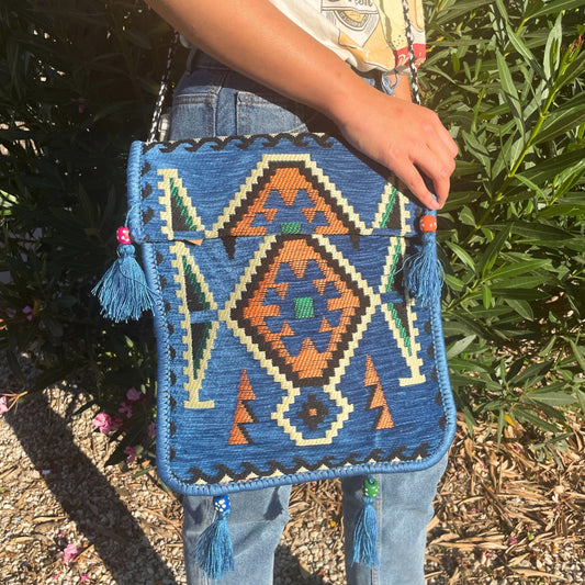 Bolso bandolera de festival Kilim azul cielo - Bolsos de Kilim