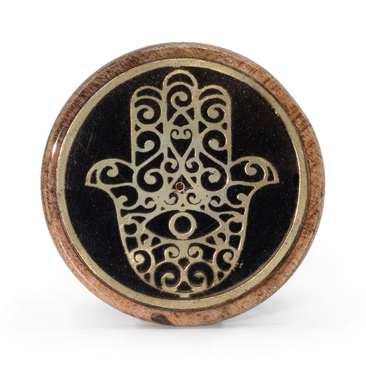 Oro y negro sobre madera de mango - Hamsa - Soporte de Incienso
