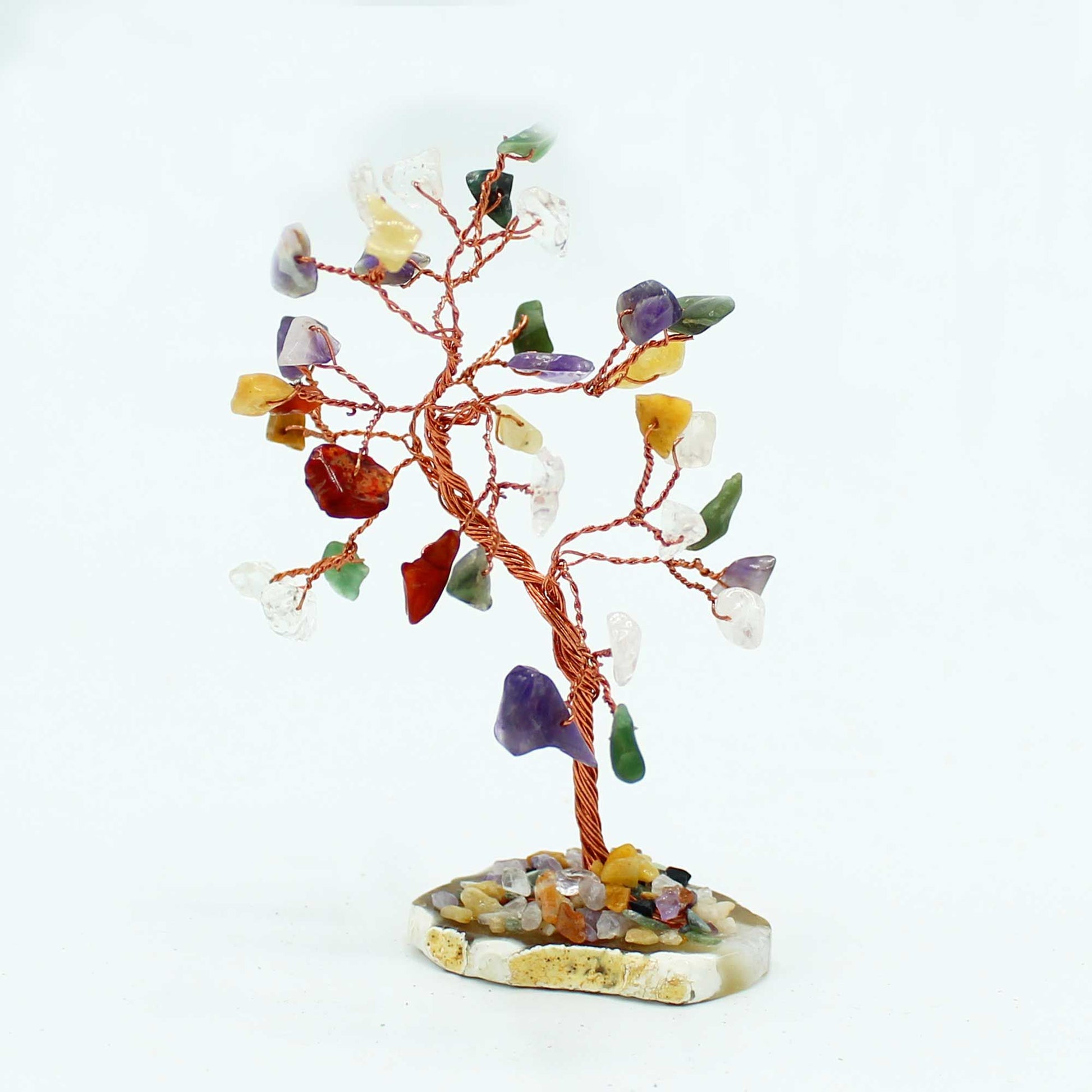 Árbol de piedras preciosas: Piedras múltiples sobre base de ágata natural (35 piedras) - Gemstone Wishing Trees, artesanal